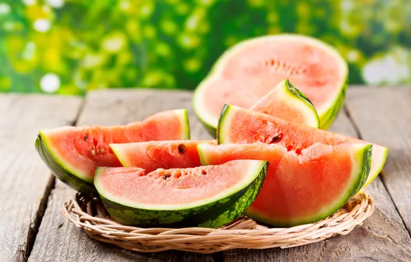 Watermelon, basket, slices
