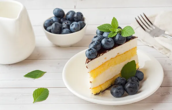 Berries, blueberries, cake, cream, biscuit, souffle
