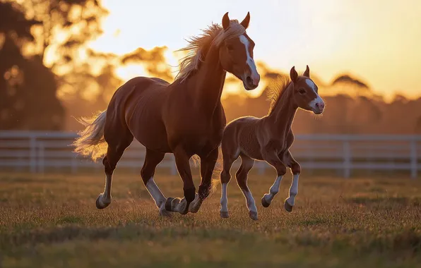 Look, horse, horses, horse, pair, mother, foal, two horses