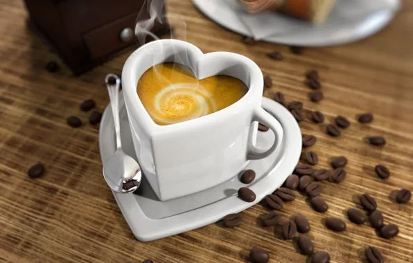 Table, heart, coffee, hot, couples, spoon, Cup, white