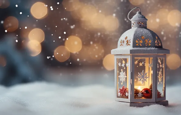 Winter, snow, night, Christmas, lantern, New year, Christmas, night