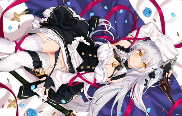 Girl, sexy, cleavage, panties, thighhighs, long hair, dress, boobs