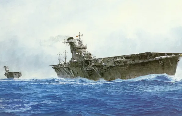 Ship, art, the carrier, Navy, military, Japanese, WW2, aircraft carrier