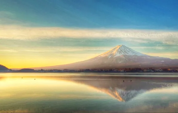 Lake, mountain, Japan, Fuji