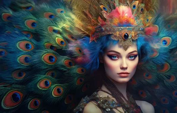 Look, girl, decoration, face, style, fantasy, bird, portrait