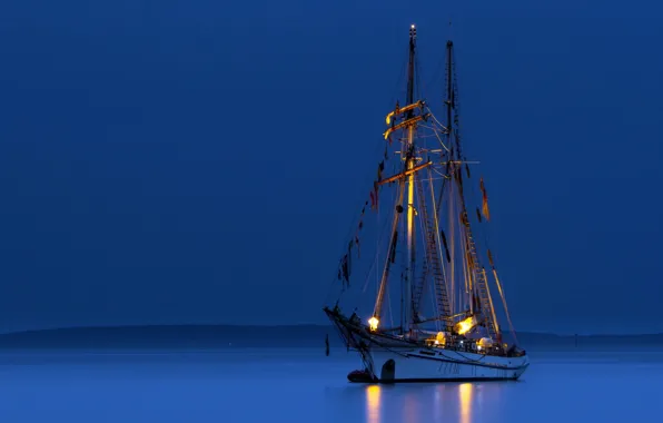 Sea, night, ship