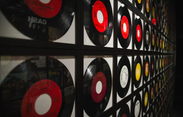 Retro, music, perspective, a lot, shop, records, bokeh, showcase