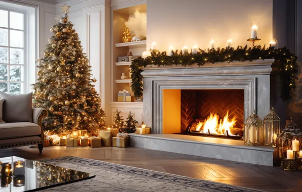 Comfort, house, heat, room, fire, flame, interior, Christmas