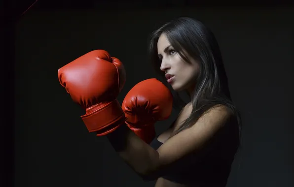 Red, boxing, boxing gloves, guard pose