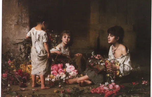 Flowers, children, HARLAMOFF, THE FLOWER GIRLS