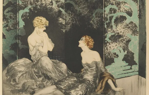 Picture 1928, Louis Icart, The proximity, blonde and redhead