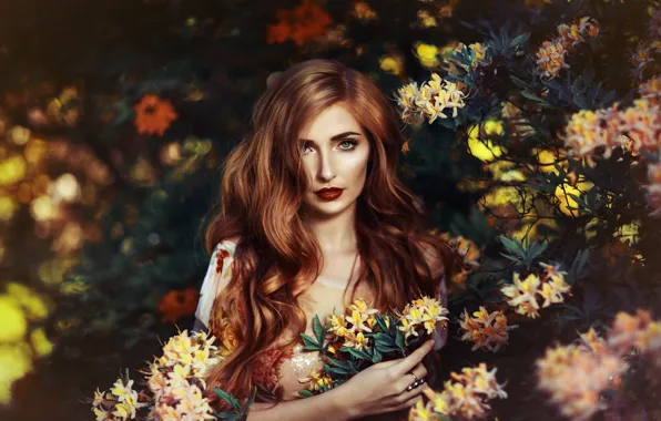 Picture look, girl, flowers, nature, hair, portrait, makeup, beautiful