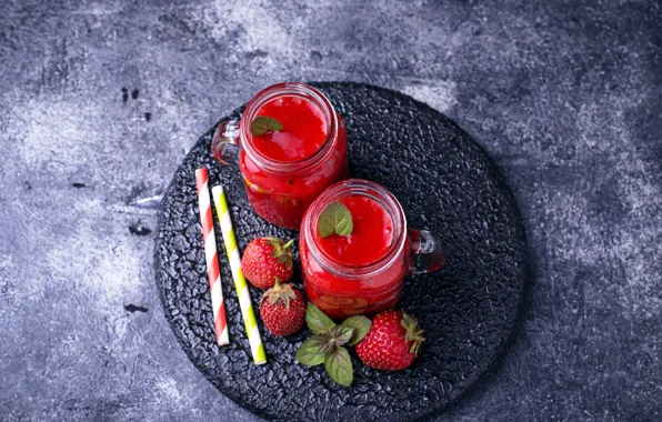 Strawberry, juice, banks, mint, tube, smoothies