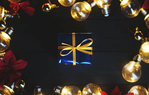 Decoration, lights, New Year, Christmas, gifts, Christmas, light bulb, wood