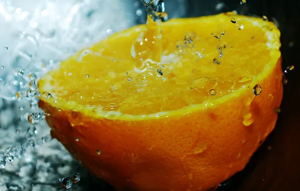 Water, drops, orange, orange