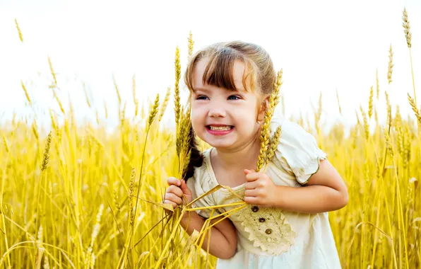 Picture field, smile, mood, spikelets, girl
