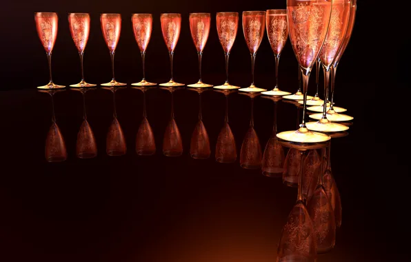 Bubbles, reflection, background, wine, ice, glasses, a number