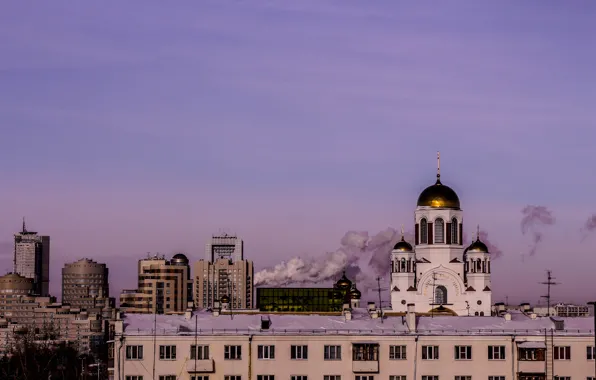 Winter, Temple, Dome, Purple, Ekaterinburg, Center