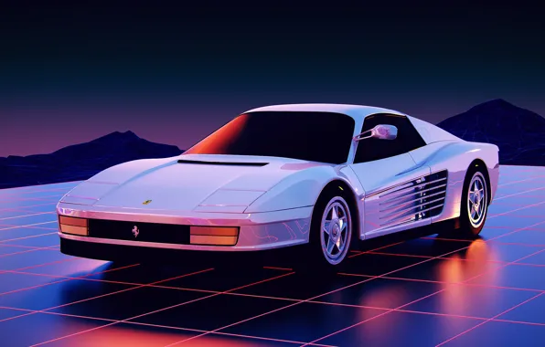 Auto, White, Neon, Machine, Background, Ferrari, Electronic, Testarossa