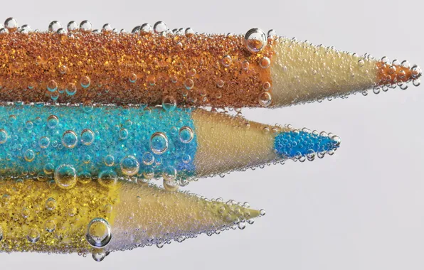Picture water, macro, bubbles, pencils