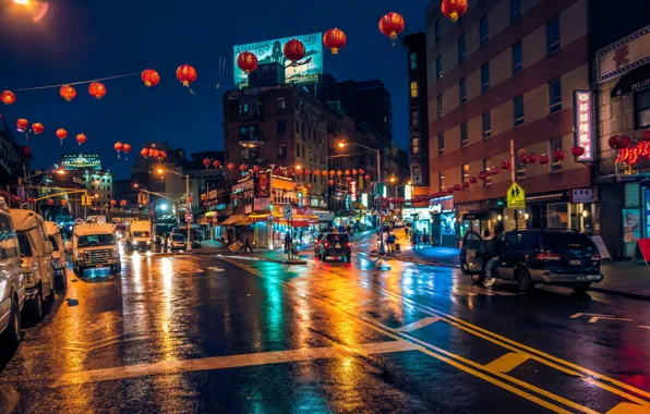 Night, lights, street, the building, New York, Manhattan, New-York, Manhattan