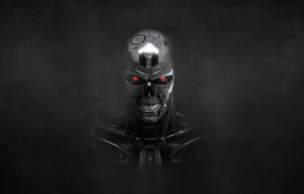 Picture the dark background, skull, robot, terminator, skeleton, terminator