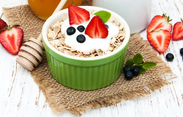 Picture berries, Breakfast, dessert, cereal, yogurt