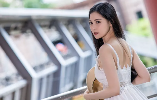 Look, girl, hair, hat, dress, Asian, bokeh