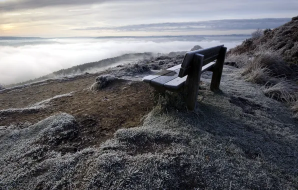 Picture landscape, mountain, bench