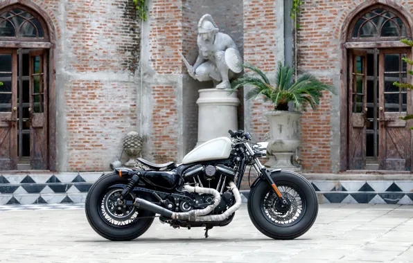 Statue, Motorcycle, Harley-Davidson, Side view, Yard
