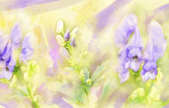 Flowers, green, background, lilac, figure, graphics, treatment, picture