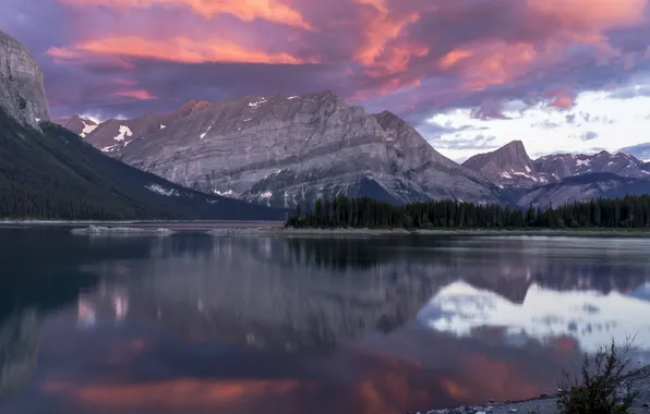 Sunset, mountains, lake