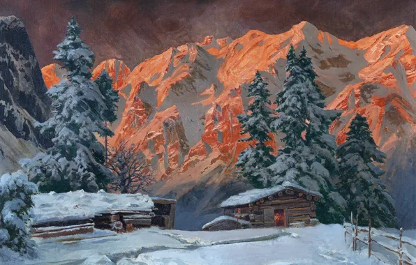 Home, Mountains, Night, Snow, Picture, Alois Arnegger, Ate, Alois Arnegger