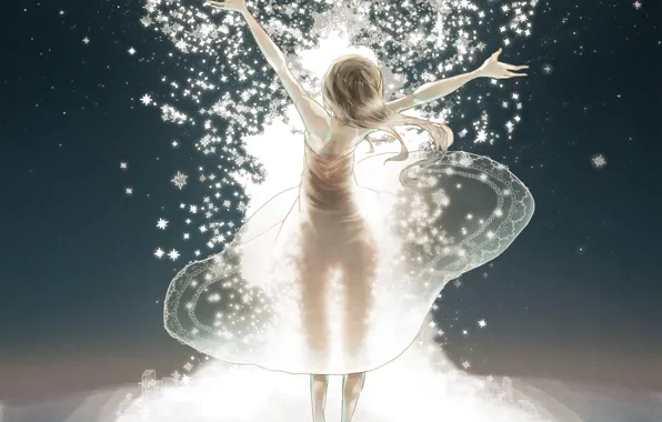 Picture girl, stars, light, magic, anime, art, mizutamari tori