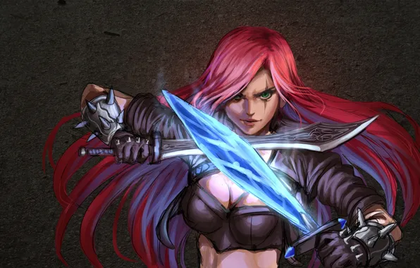 Look, weapons, lol, League of Legends, Katarina, red hair