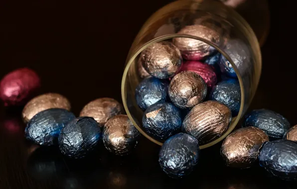 Glass, table, Shine, glass, food, eggs, candy, black background