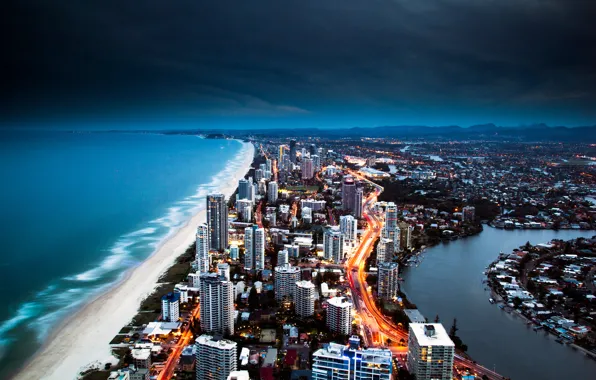 Sea, the city, the ocean, Australia, hotels, gold coast