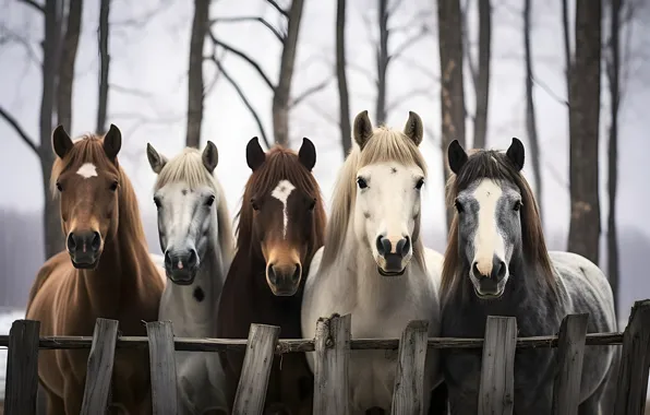 Look, horses, horse, muzzle, AI art, neural network