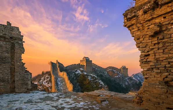 Mountains, tower, China, Great wall