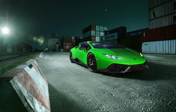 Machine, light, Lamborghini, the hood, lantern, green, Spyder, the front