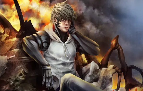 Anime, art, guy, cyborg, One Punch Man, vanpatten, Genos