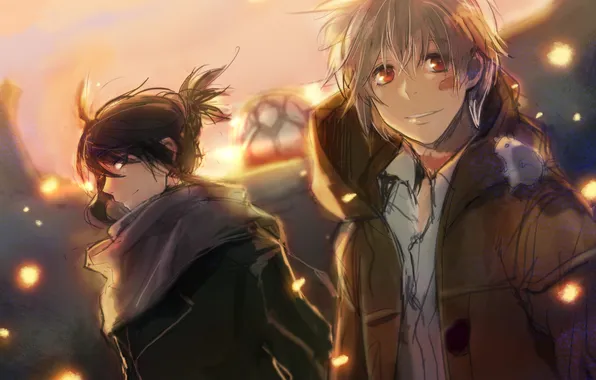Picture smile, anime, scarf, mouse, art, guys, coat, shion