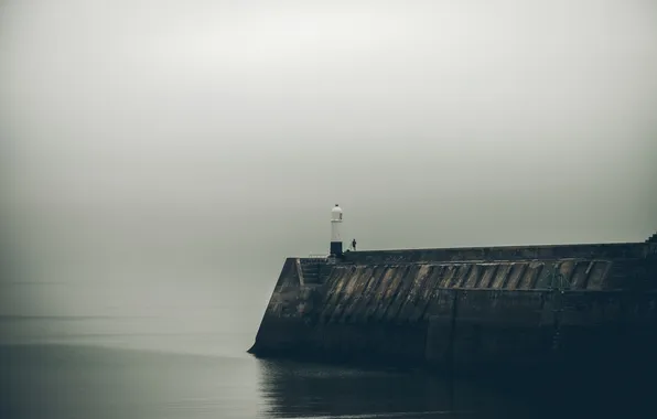 Sea, lighthouse, male, gray clouds