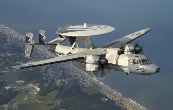 The plane, Grumman, deck, Hawkeye, far, detection, radar, E-2C