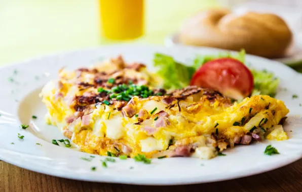 Food, Breakfast, plate, bread, omelette