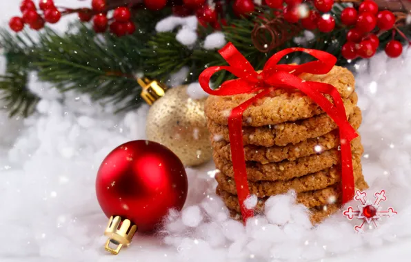 Snow, decoration, New Year, cookies, Christmas, Christmas, wood, snow