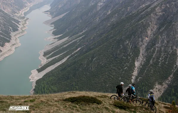 Mountains, bike, lake, cute, beautiful