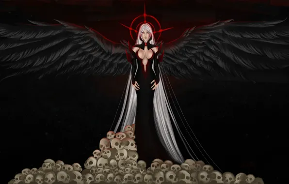 Picture look, face, background, hair, angel, dress, art, skull