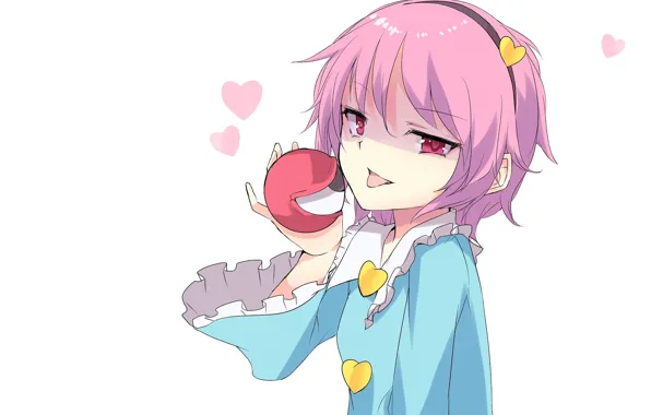 Being, hearts, white background, touhou, bezel, pink hair, stuck out his tongue, Touhou Project