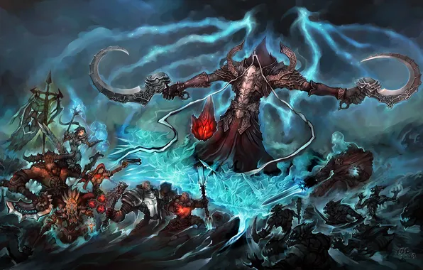 Picture darkness, Diablo 3, Demon Hunter, Witch Doctor, Barbarian, Wizard, Monk, Angel of Death